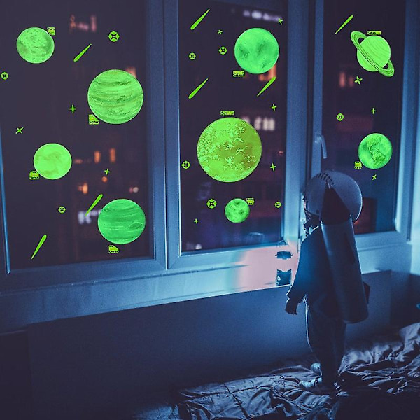 Glow-In-The-Dark Moon And Nine Planets Stickers - Indretning til børneværelset 30*82CM