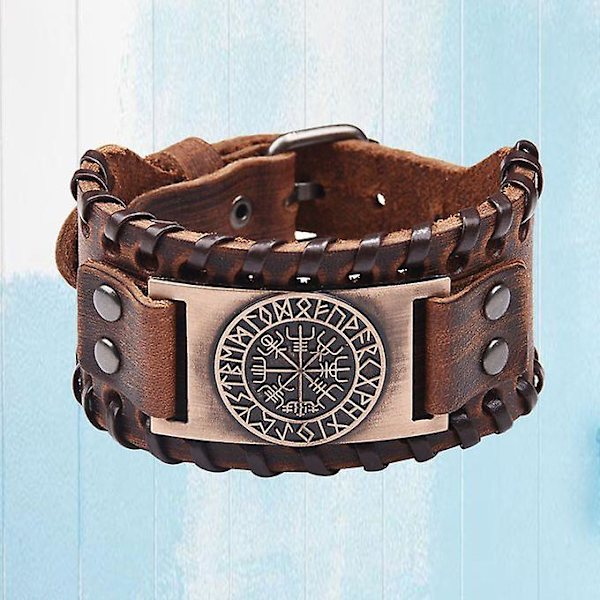 Viking flettet reb Herrearmbånd Læderarmbånd Læder Brun