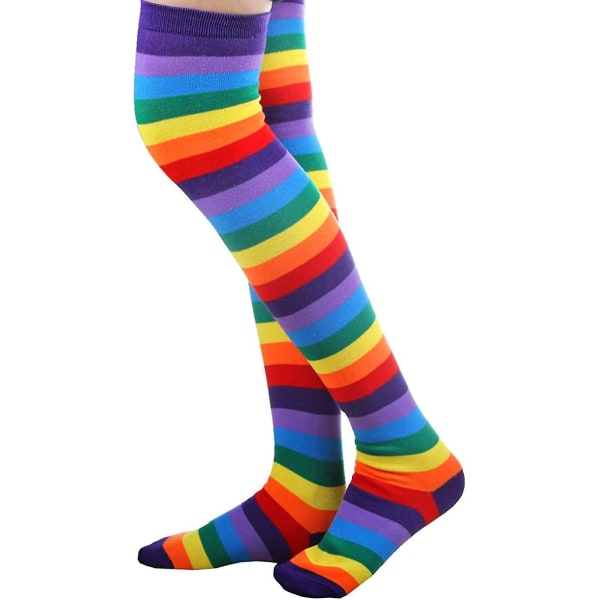 Rainbow Stripe käsivarsien lämmittimet jalkasukat Värikkäät reiteen ulottuvat sukat