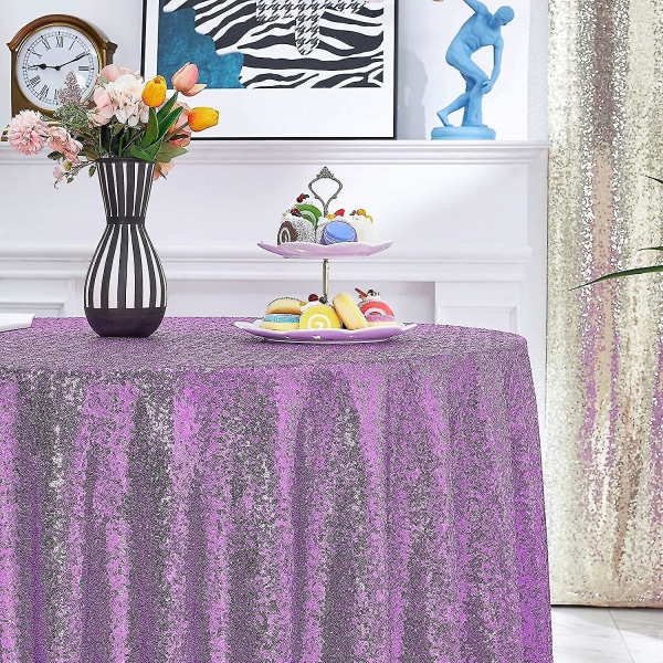 Pyöreä paljettipöytäliina, kimalteleva pöytäliina morsiuskoristeisiin Purple 120cm