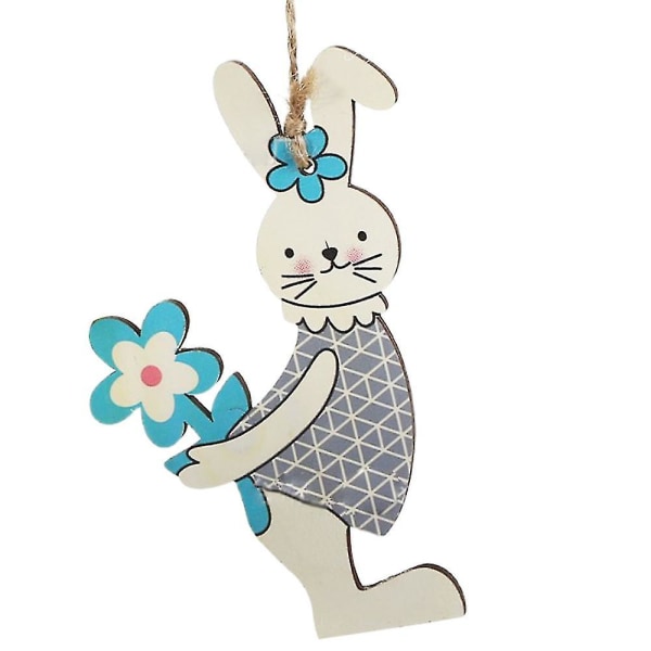 Wooden Bunny Happy Easter Rabbit Egg Hengende Ornament Party Home Decor Flowers