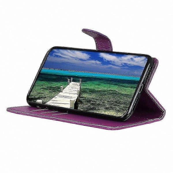 PU-läderplånboksfodral med litchitextur för 5G-telefoner Purple