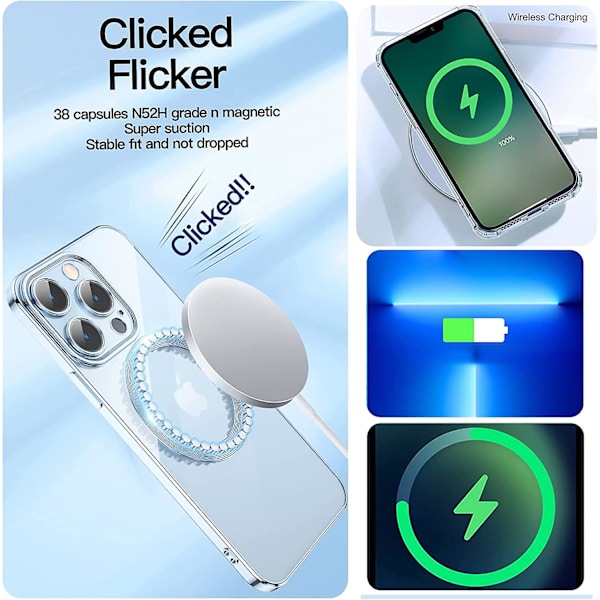 Liangnv Kompatibel med Iphone 14 Pro Max Magnetic Glitter Case, Lyx Plating Cute Bling Clear Phone Case, Kompatibel med Magsafe For Damer Jenter W