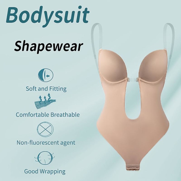 Naisten syvä V-pääntie Body Shaper Olkaimeton selkänojaton Body-puku Beige XL