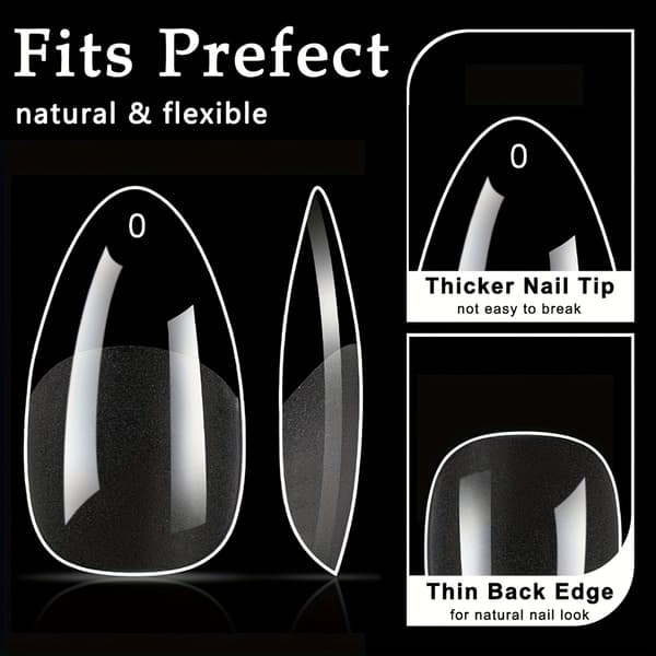【BQ】240 st Clear Almond Shaped Nail Tips - Pre-shaped Acrylic False Nails, Semi-matte & Full Coverage 240pcs/box