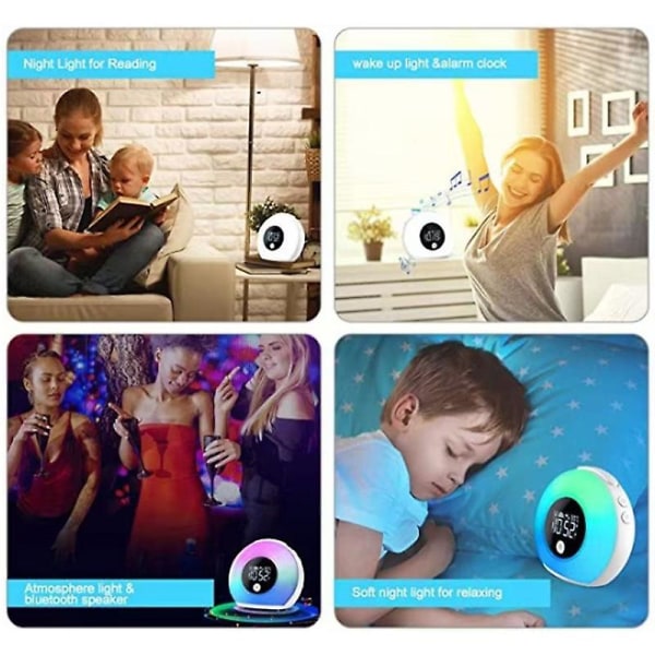 Bluetooth-kaiutinherätyskello LED-tunnelmavalolla, lasten yövaloherätyskello, 4 kirkkaustasoa, digitaalinen herätyskello lapsille, teini-ikäisille, makuuhuone