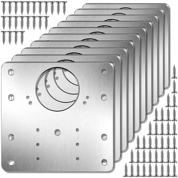 [BQ]Hængselreparationsplade Møbler 9x9 cm Rustfrit Stål 10-pak Sølv D971 Sølv Silver 320