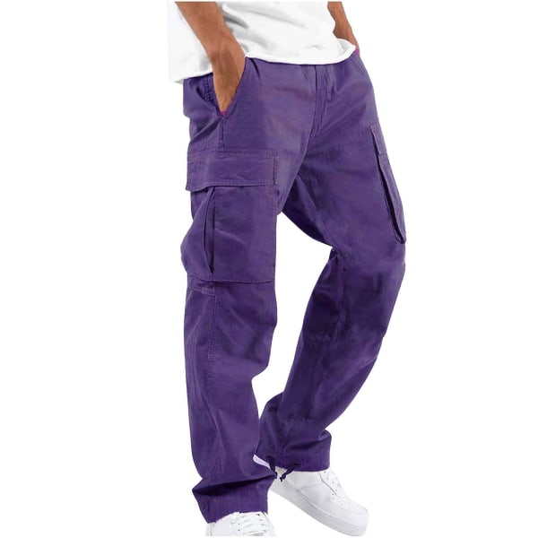 Miesten kiristysnyörillinen monitaskuinen polyesteri Cargo Pants violetti XXXXXL