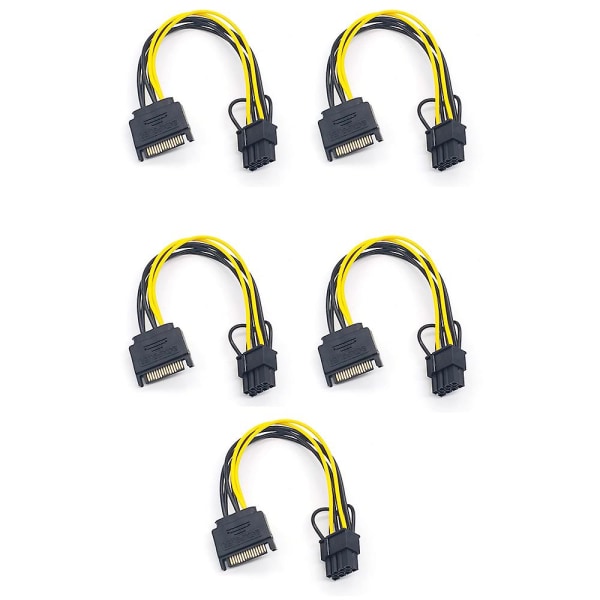 5st 15 stift Sata hane till 8 stift (6+2) Pci-e power 20 cm sata kabel 15 stift till 8 stift 18awg Wi black yellow