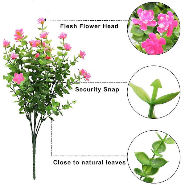 4 stk kunstige blomstereukalyptusbuketplanter Grønt, Uv-resistente falske eukalyptusblomster (lilla) Pink
