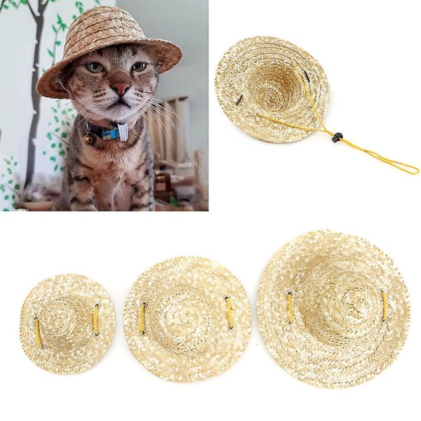 Kattelue Hundelue Kjæledyrlue Stråhatt Tilbehør til kjæledyr Mote Cosplay Bondelue Sunbonnet Doggy Hettegenser Hodeplagg Tilbehør Solhatt M beige