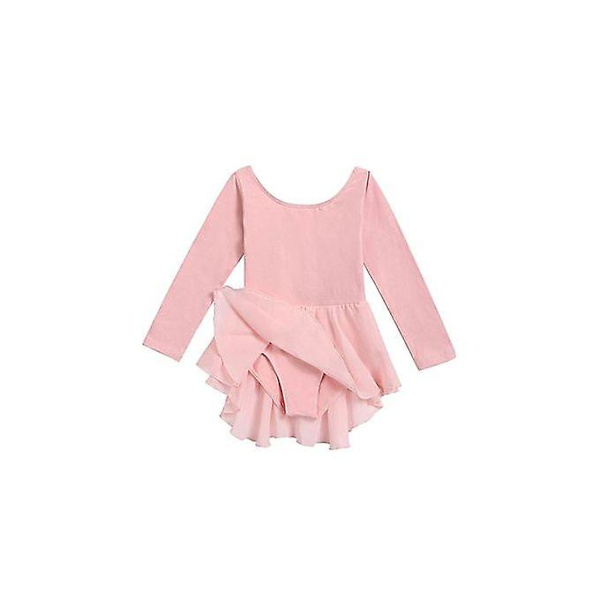 Små flickor O-ringad Långärmad Criss Cross Rygg Volanger Solid Leotard-rosa