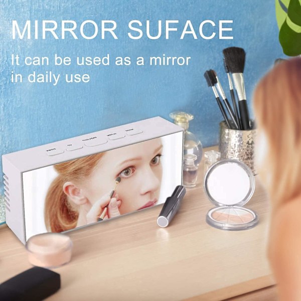 Creative Digital Mirror Alarm, Led Bedside Klocka med Temperatur, Snooze, Voice Control Makeup Mirror Justerbar Ljusstyrka Led Carousel Clock Dual Pu