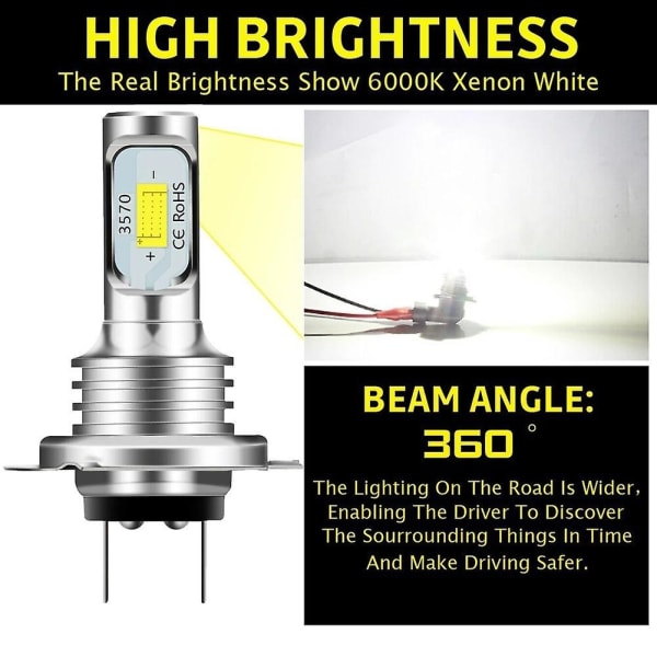 2 stk H1 H3 H4 H7 H8/h11 9005 9006 6000k Super White Csp Led Forlygte pæresæt White 9006