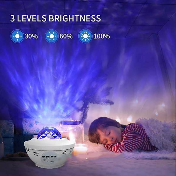 Led Galaxy Starry Night Light Projector Ocean Star Sky Party Speaker Lamp Remote White
