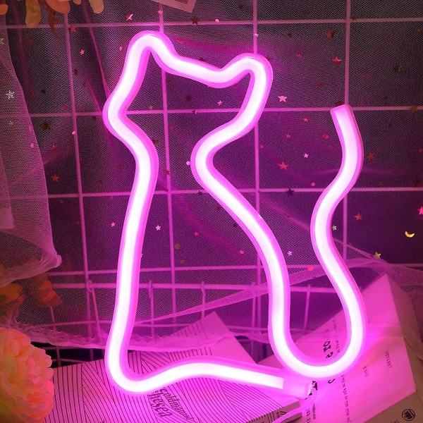 Cat Neonskylt-neonskylt Väggdekoration Ledskylt Batteri eller USB driven Rosa