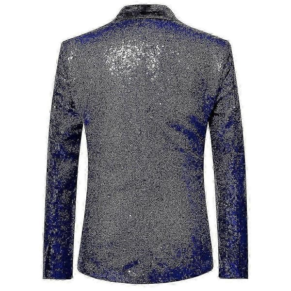 Stilfuld pailletblazer til mænd til hverdags- og festbegivenheder Blue XL