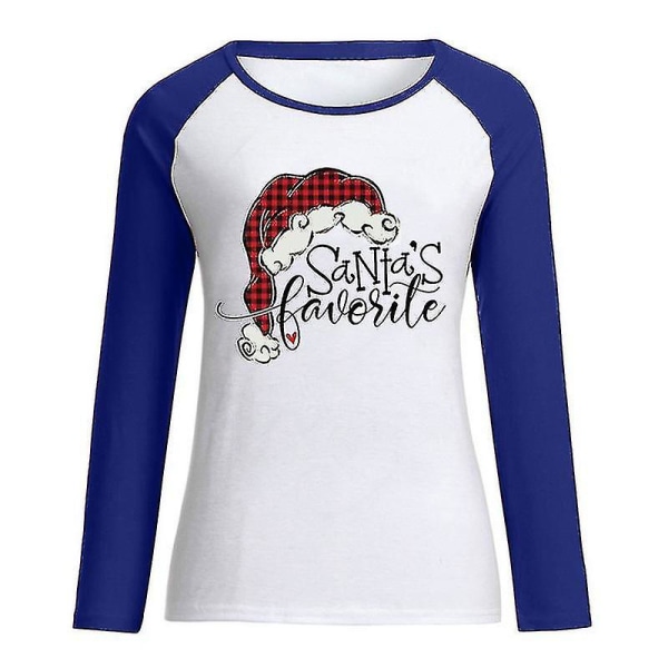 Hhcx-kvinder Christmas Santa Print T-shirt Bluse Basic Top Tee Shirt Blue 2XL