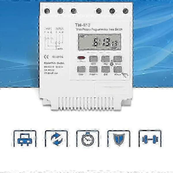 Trefaset 380V 415V TIMER Programmerbar afbryder med baggrundsbelysning - B White