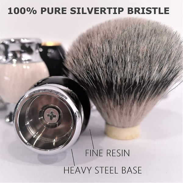 Barberbørste i sterling sølv med fint harpikshåndtak og base i rustfritt stål (brun)