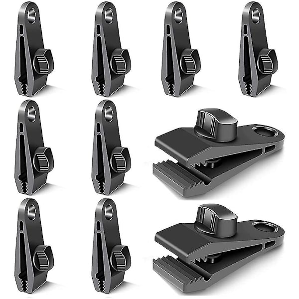 10-pack stängningsklämmor för gardiner, presenningar, klämmor för att fästa presenningar, för tält, camping, sol, vindjacka, tillbehör (svart)