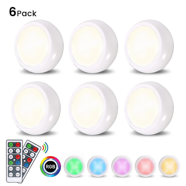 6 st Rgb uppladdningsbara LED-skåplampor med 2 fjärrkontrollbelysningar, underskåp, 16 färger