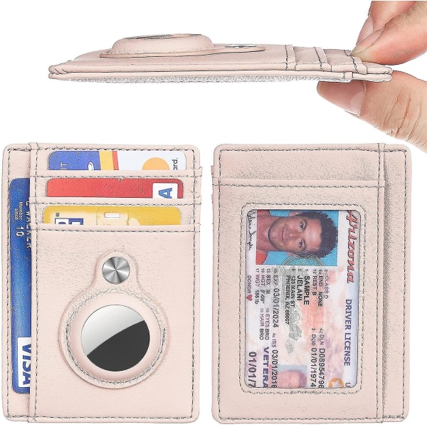 Ultra Slim Enkel Front Pocket Plånbok Med Intern AirTag Sleeve Rosa Pink