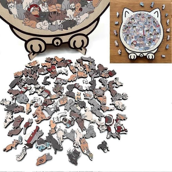 【BQ】135-bitars kattformad träpussel, kattkonturdesign-Maillard Maillard