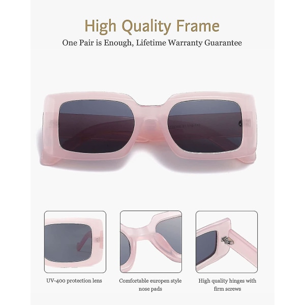 Rektangulære solbriller til kvinder Retro Chunky Fashion Square Frame Eyewear (Pink)