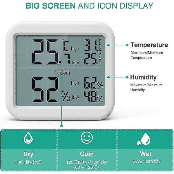 Digital termohygrometer, stor inomhus-lcd-termometer, temperatur