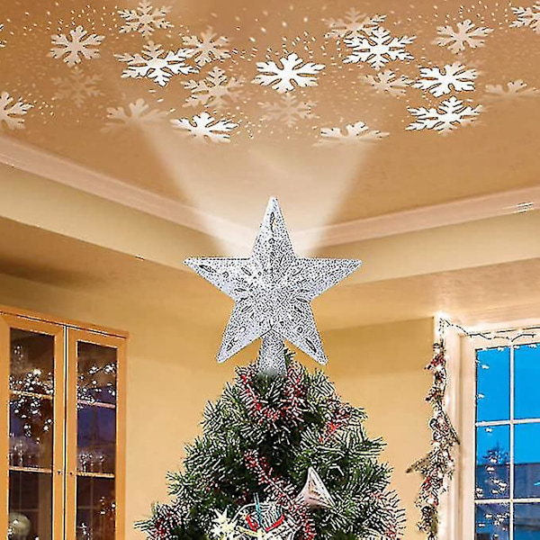 Juletre Topper Opplyst Stjerne, Projektor For Juletre Ornament silver star