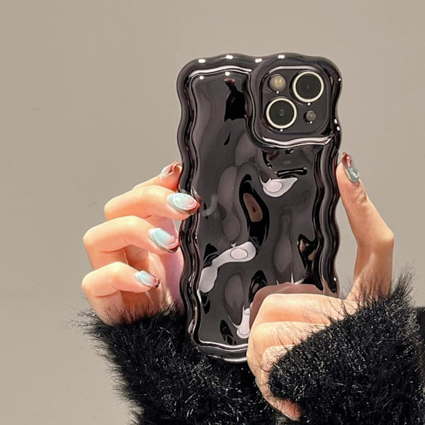 【BQ】2025 Latest Model Compatible with iPhone Case, 3D Meteorite Bubble Pattern Electroplating Glitter Curly Wave Frame, Soft TPU Shockproof Black Black iPhone 12 Pro Max