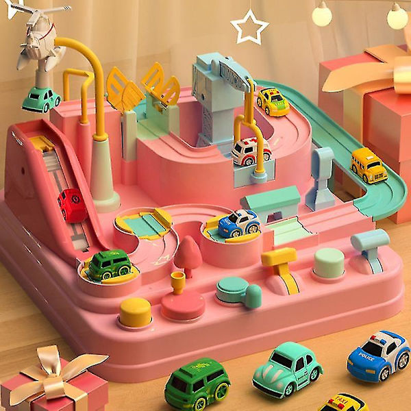 Hhcx-cute Pink Racing Rail Car Model Racing Educational Toys Track Car Adventure Game Brain Game Mechanical Interactive Train Toy B 4car NO BOX