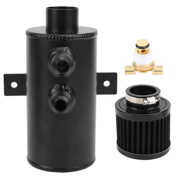 Oliedåse med aftapningsventilfilter 10 AN Universal Baffled 2 porte aluminium 750ML sort