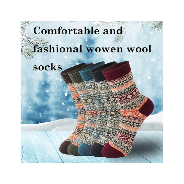 5 par ullsokker for kvinner -Tykke strikkede sokker for kaldt vær - Multi