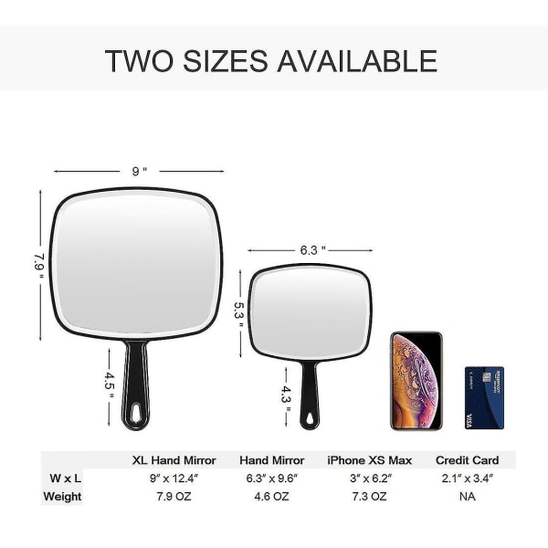Hand Mirror, Extra Large Black Handheld Mirror With Handle, 9" W X 12.4" L