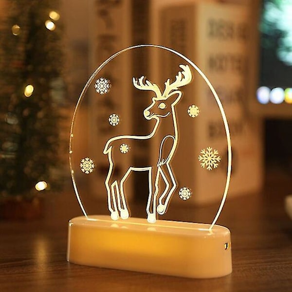 Juldekorationer för hem Träd Älg 3d Akryl Nattljus Julklapp Nyår Heminredning Strängljus Jultomten prydnad Elk 2