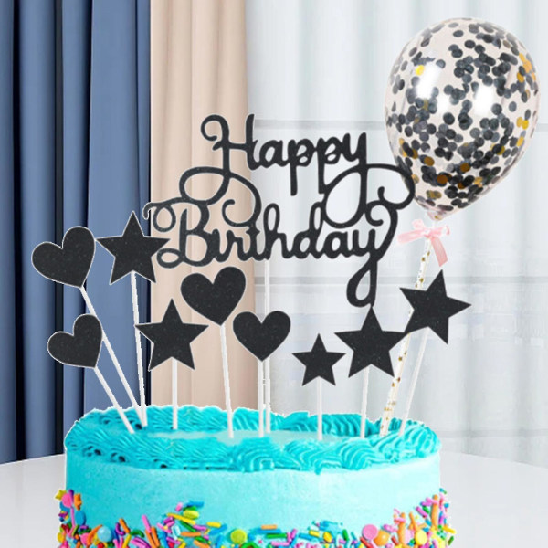 1 sæt kagekort Brugervenligt glitterpapir Pentagram fødselsdag Topper ballonsæt til børn G