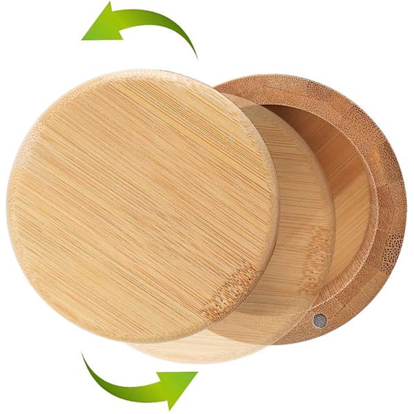 3 Tiers Bamboo Salt Box Triple Bamboo Spice Box With Magnetic Swivel Lid