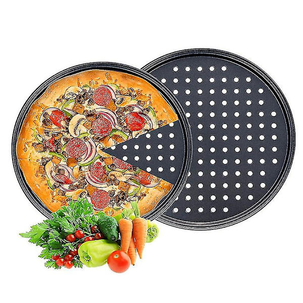 Pizzabakesett, non-stick perforerte pizzabrett, for ovn, 2 stk