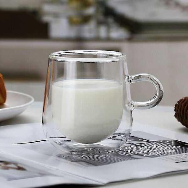 50ml/150ml/280ml dubbelväggiga kaffekoppar i glas med handtag, set med 2 150ml