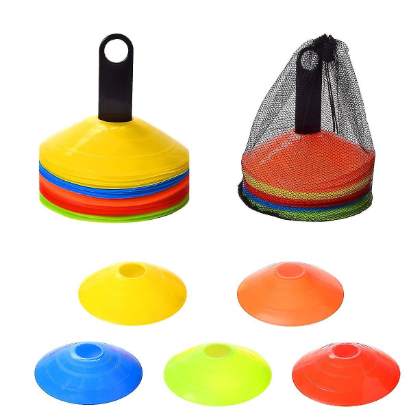 20 stk fodboldkegler træningsudstyr - agility kegler med stilfuld mesh taske og holder til sport Green