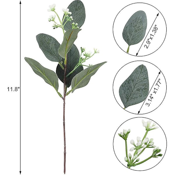 10 stk kunstig eukalyptus bladstamme kunstig blomst kort sølv dollar gren grønt plante bukett bryllup dekorasjon