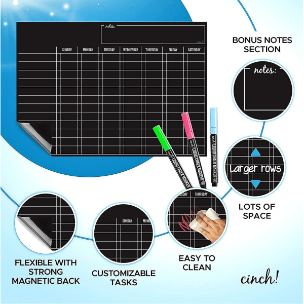 Magnetic Black Dry Erase Chore Chart For Multiple Kids And Adults: Fridge 17x12" - Daily Responsibility Rewards Black Board For Toddlers Or Teenagers