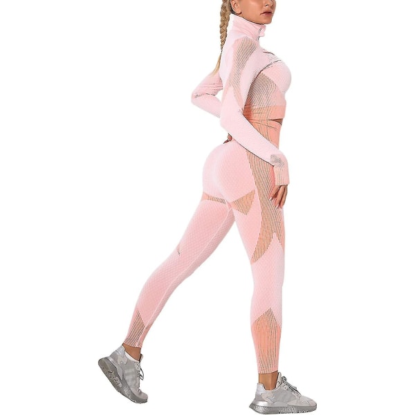 Træningsdragt til kvinder 2-delt sæt højtaljede leggings og lange ærmer