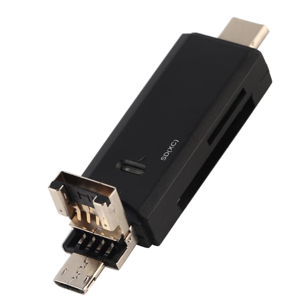 3-i-1 Type C + Micro USB OTG hukommelseskortlæser - Sort