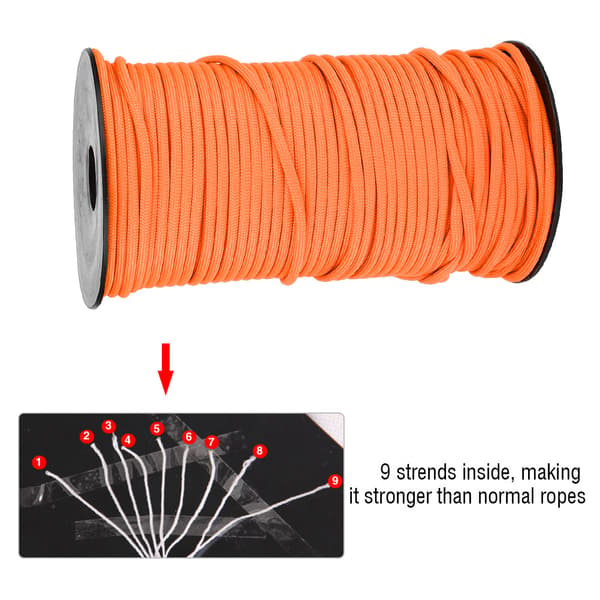 100m 9-trådig 4mm Paracord Rep Snodd Campingrep Orange