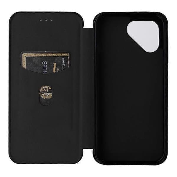 Kompatibelt deksel for Fairphone 5 med karbonfibertekstur og kortholder Black