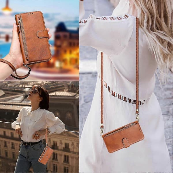 【BQ】Etui til Samsung Galaxy Note 10 Lite Lynlås Håndtaske Pung Læder ... Brown