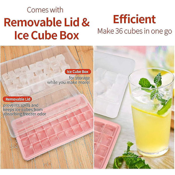 Ice Cube Fack Lock Och Bin Silikon Is Fack Med Skopa 33 grids Pink